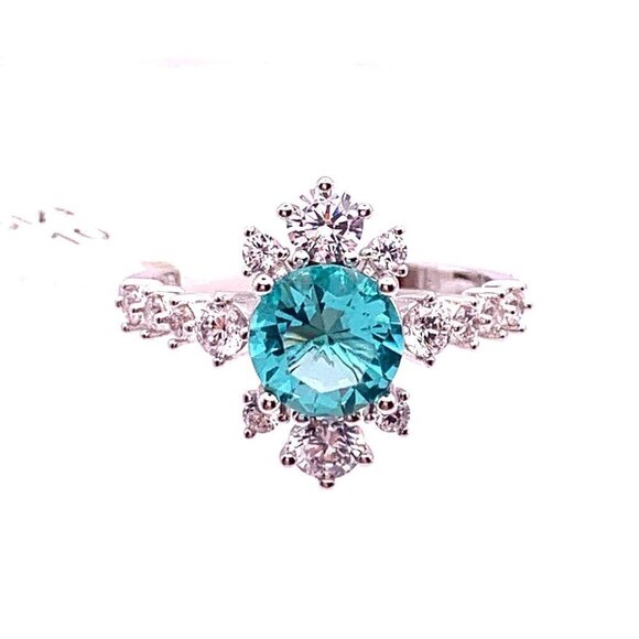 Ring Bomb Party Lab Created Aquamarine & White Topaz Starburst Cocktail Ring NWT - Picture 1 of 6